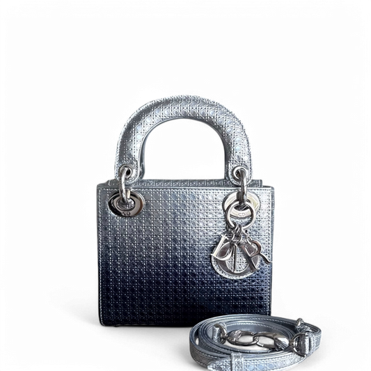 Kovancy Lady Mini - Micro Cannage Métallique Bicolore Argent Bleu Foncé Quincaillerie Argentée