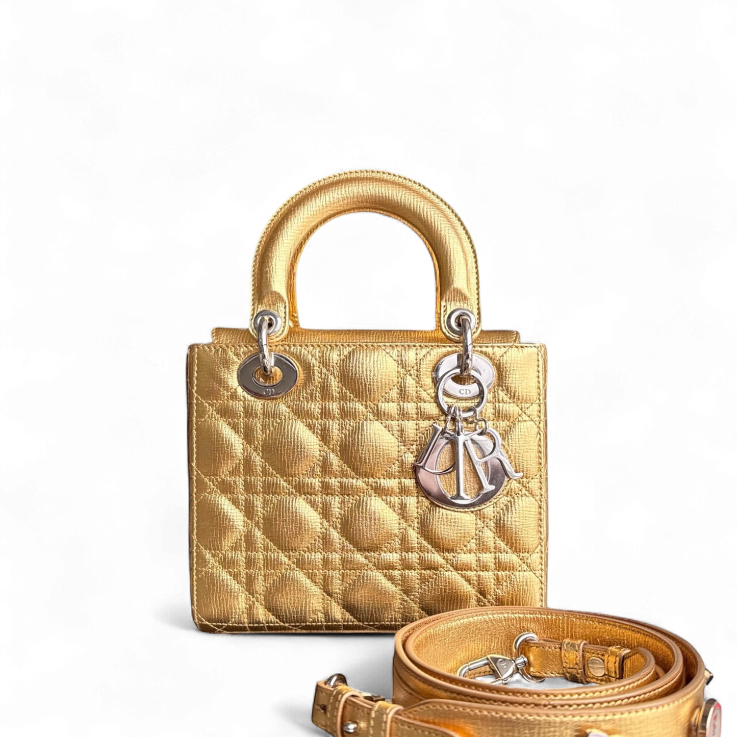 Kovancy Lady Petit - Cuir de veau métallisé Cannage, accessoires dorés et argentés