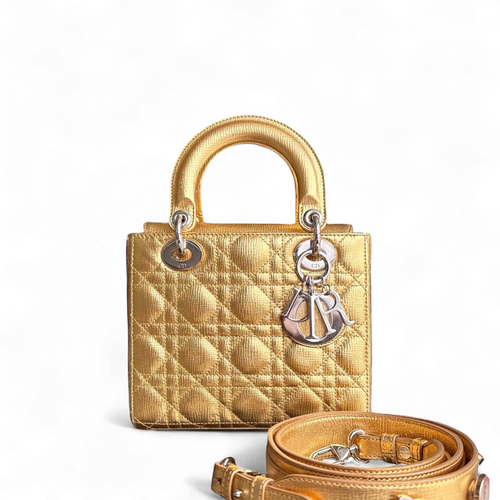 Kovancy Lady Petit - Cuir de veau métallisé Cannage, accessoires dorés et argentés