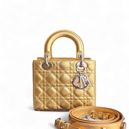 Kovancy Lady Petit - Cuir de veau métallisé Cannage, accessoires dorés et argentés