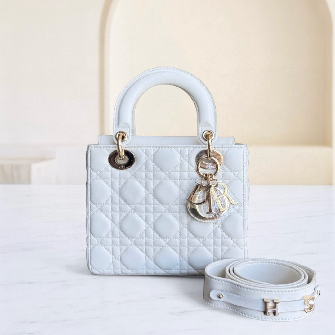 Kovancy MyABC Lady Petit - Cuir d'agneau Cannage blanc, quincaillerie dorée