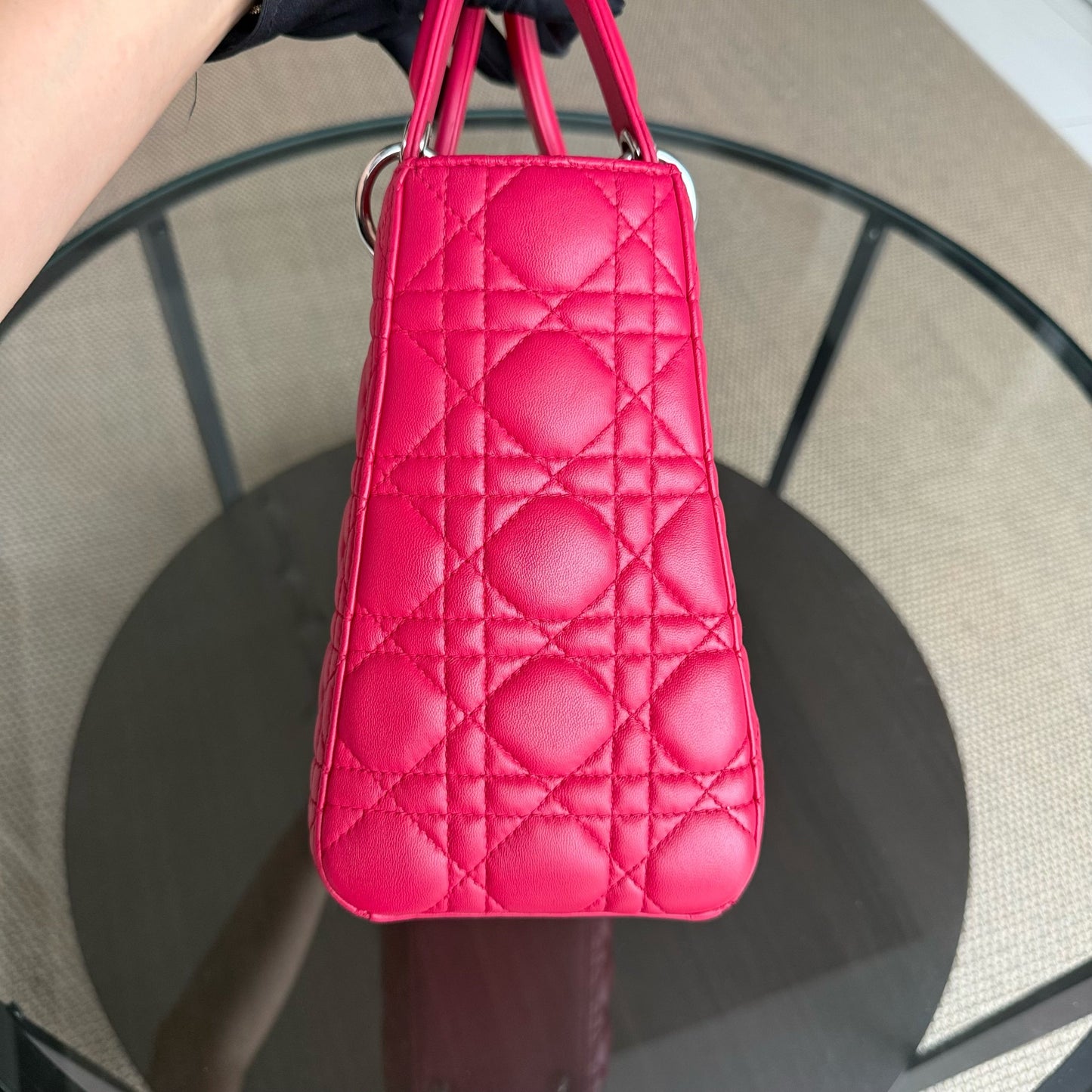 Kovancy Lady Moyen - Cuir d'agneau Cannage rouge et matériel argenté