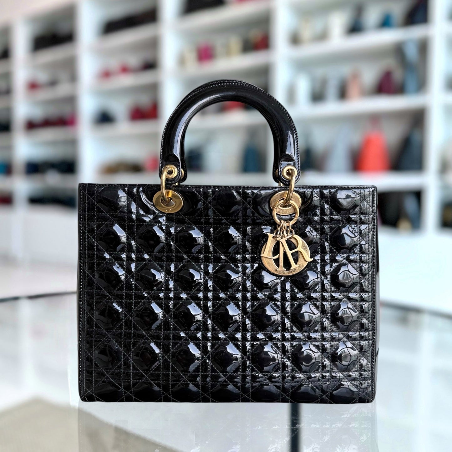 Kovancy Lady Grand - Cuir de veau verni noir Quincaillerie dorée SANS SANGLE