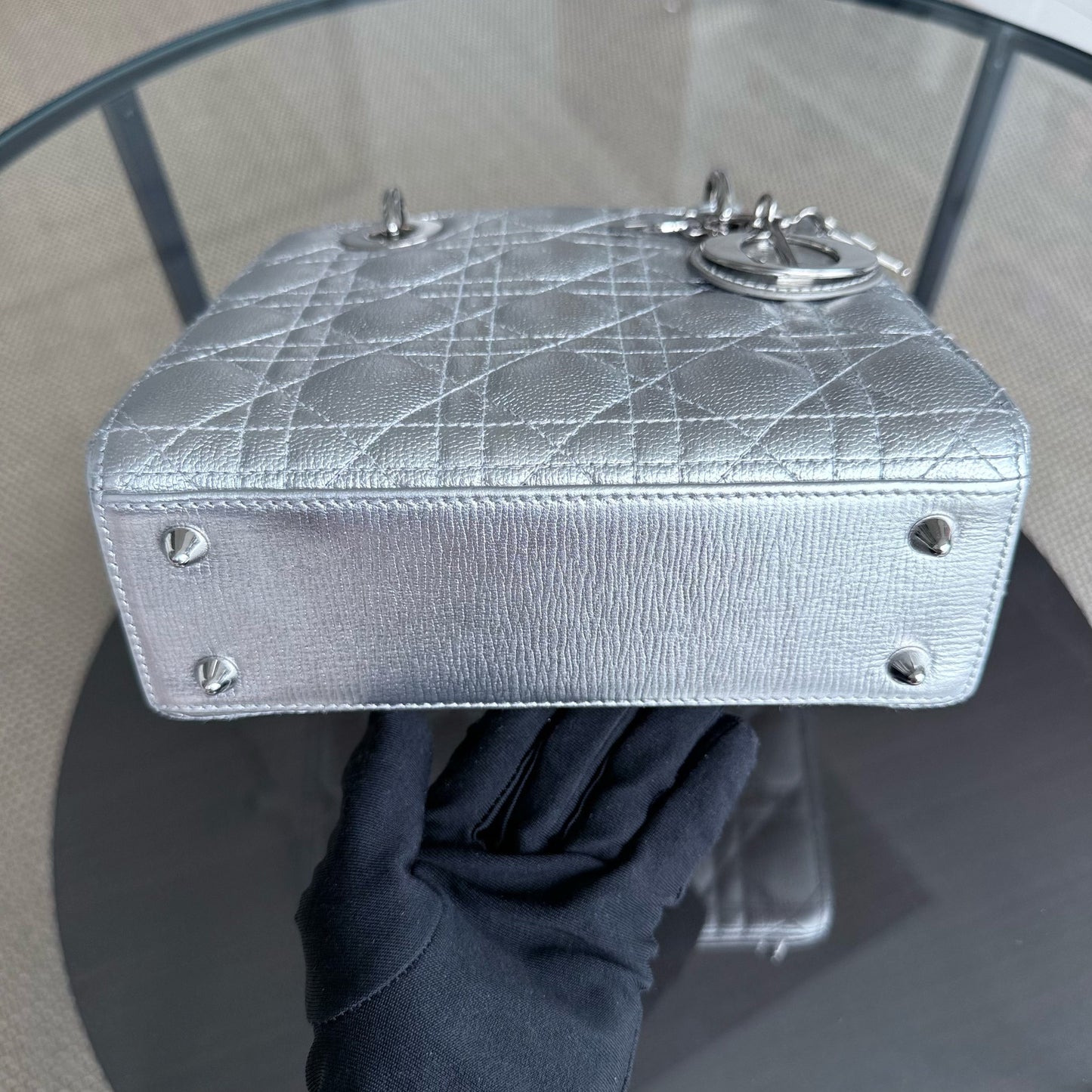 Kovancy Lady Petit - Cuir de veau métallisé Cannage Argent Quincaillerie argentée