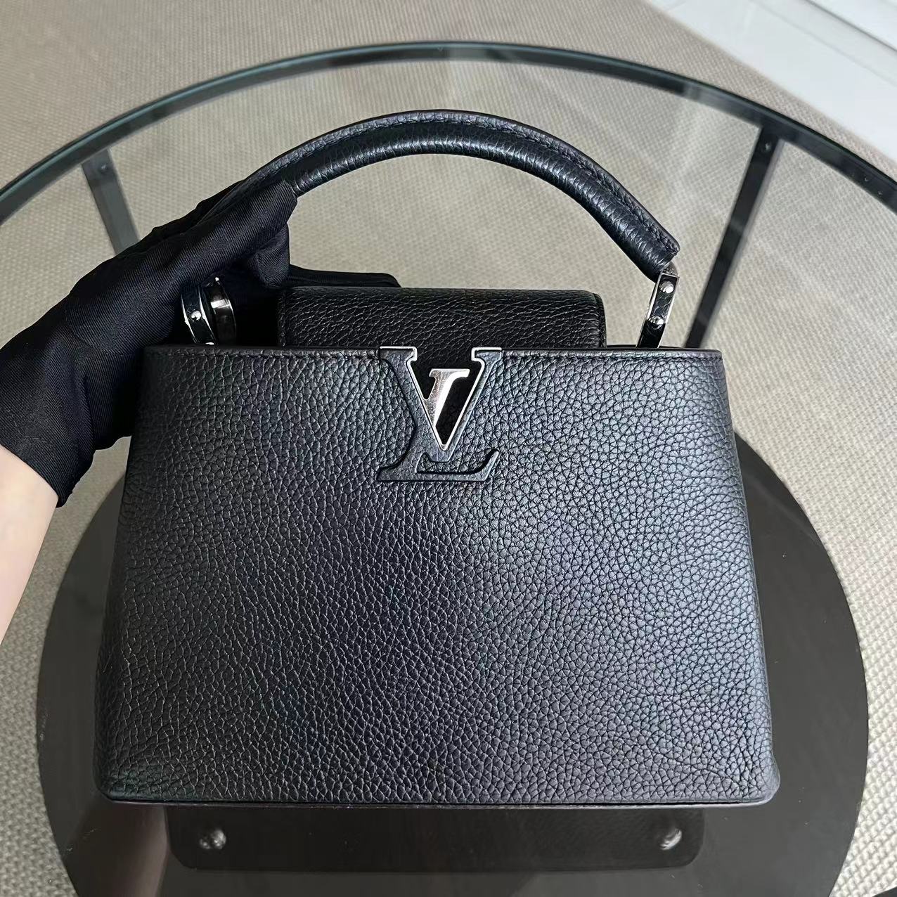 Kovancy Capucines BB Cuir de veau grainé Noir Quincaillerie argentée