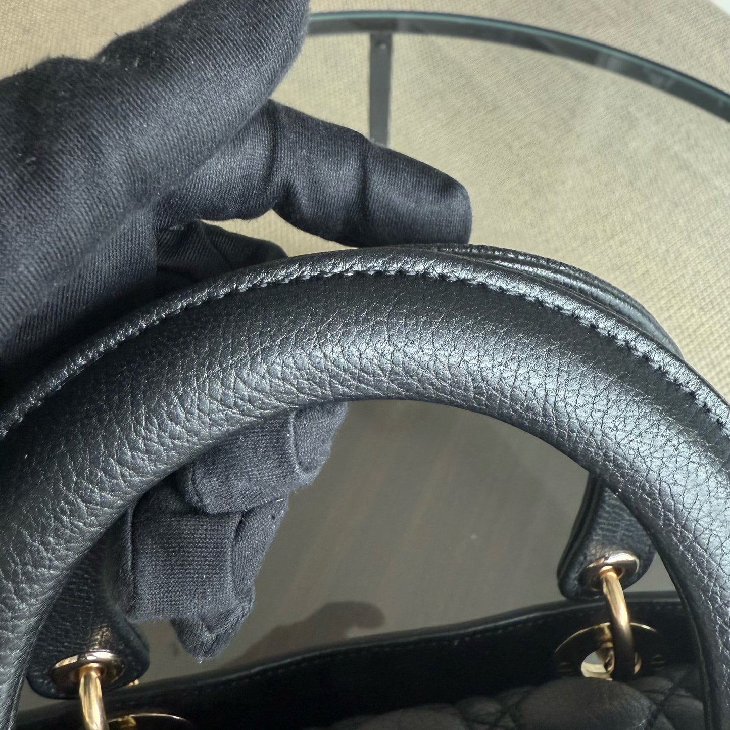 Dior Lady Rabat Medium - Black Cannage Grained Calfskin Gold-tone Hardware