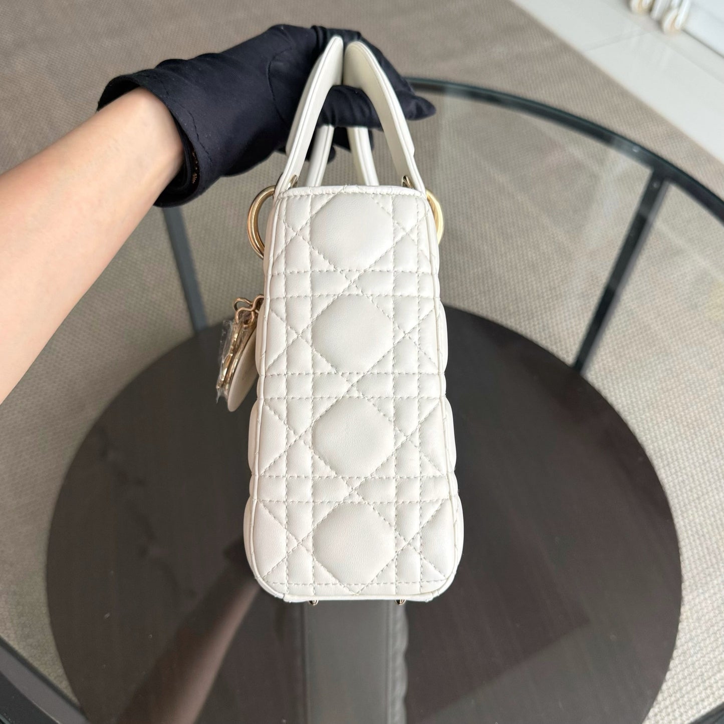 Kovancy MyABC Lady Petit - Cuir d'agneau Cannage blanc, quincaillerie dorée