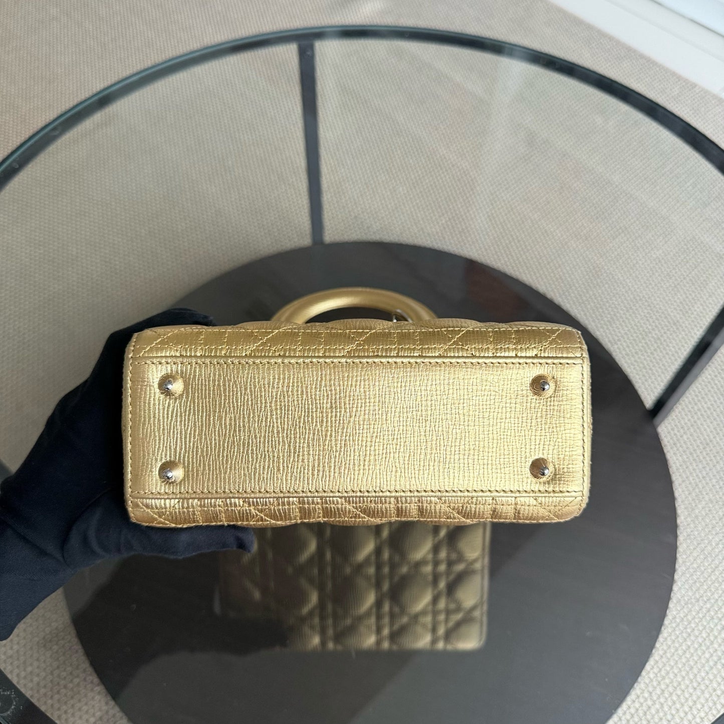 Kovancy Lady Petit - Cuir de veau métallisé Cannage, accessoires dorés et argentés