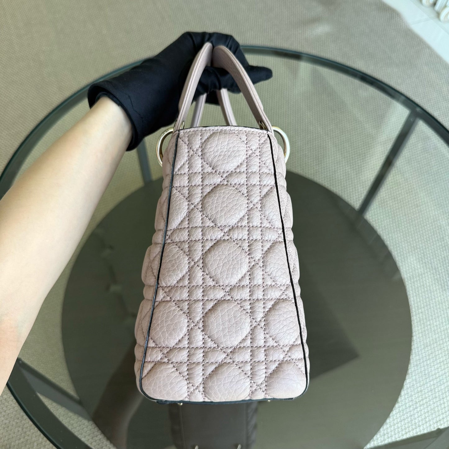 DIOR Lady Dior Medium Bag - Grained Calfskin Cannage Nude Rose Gold-Tone Hardware