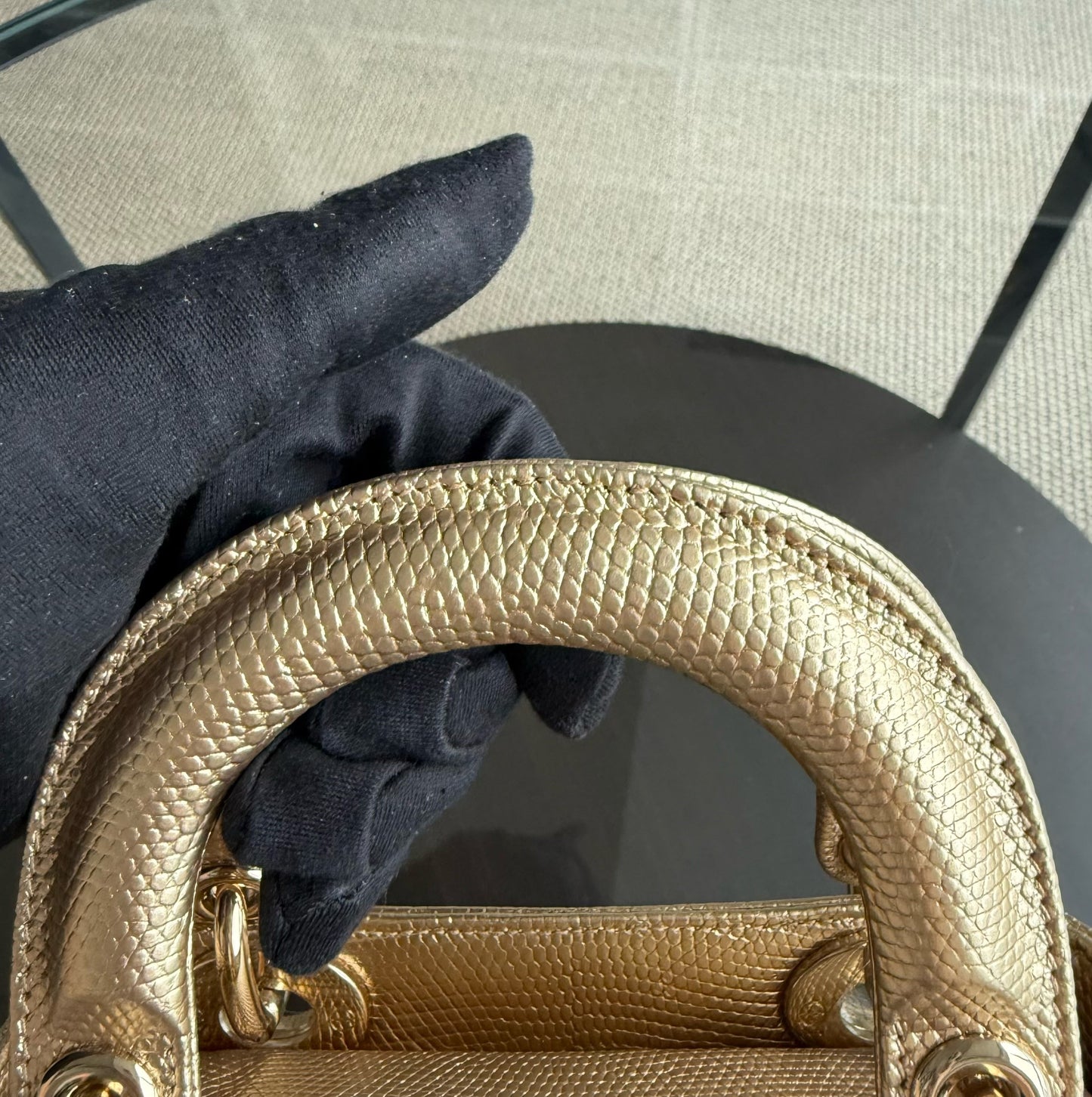 DIO Lady Mini - Metallic Gold Exotic Lizard Leather Chain Strap