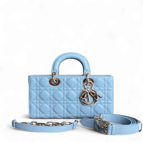 Kovancy D-Joy Medium - Cuir d'agneau Cannage Bleu clair Bleu bébé Ferrures dorées