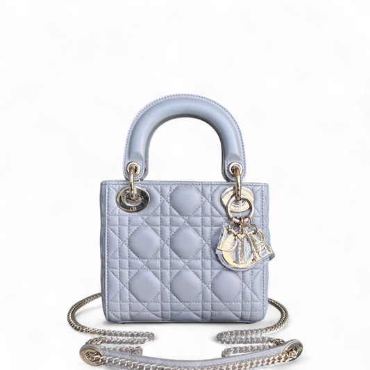 Kovancy Lady Mini - Sangle chaîne en cuir d'agneau Cannage avec quincaillerie argentée et dorée