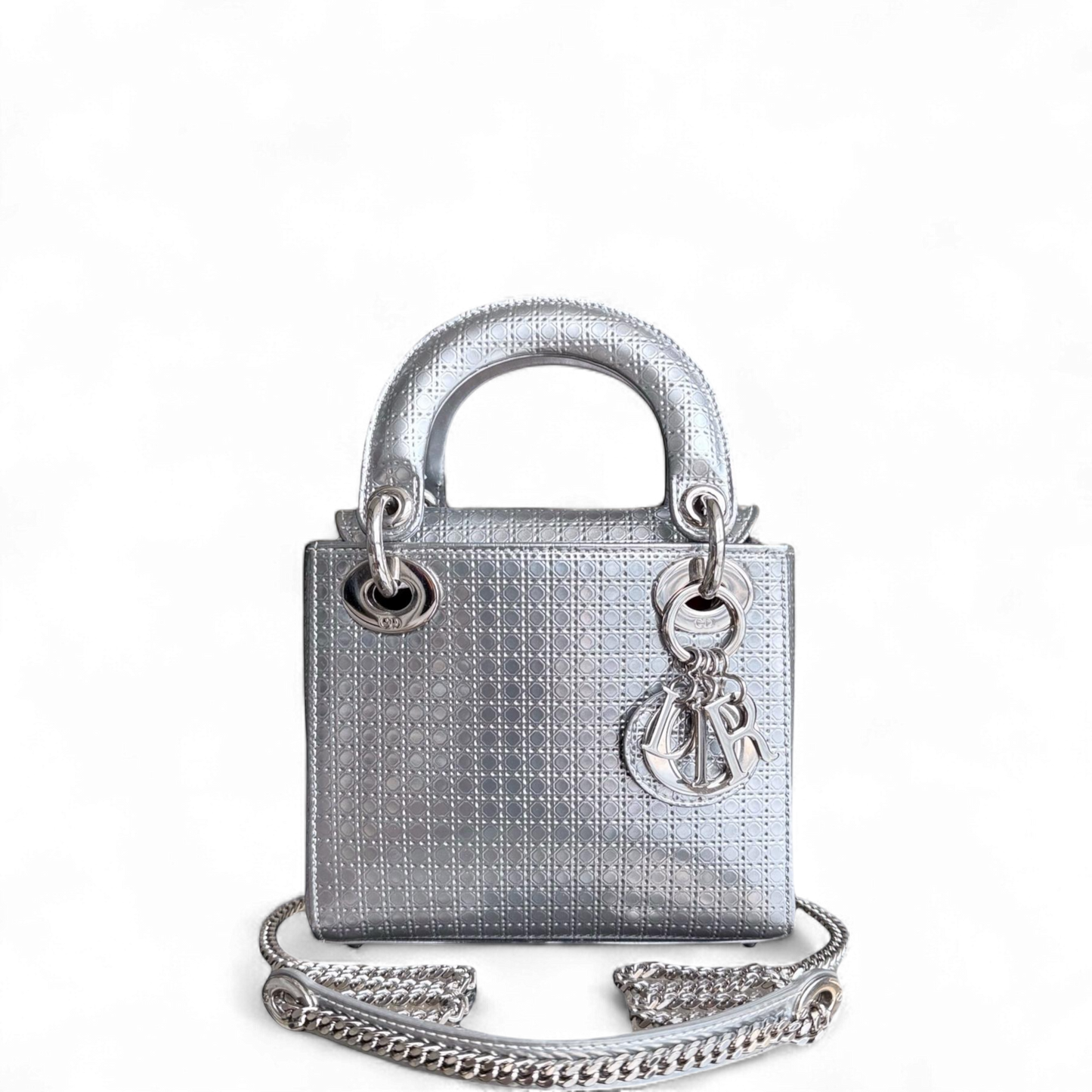 Kovancy Lady Mini - Bandoulière chaîne en cuir de veau métallisé Micro Cannage avec quincaillerie argentée