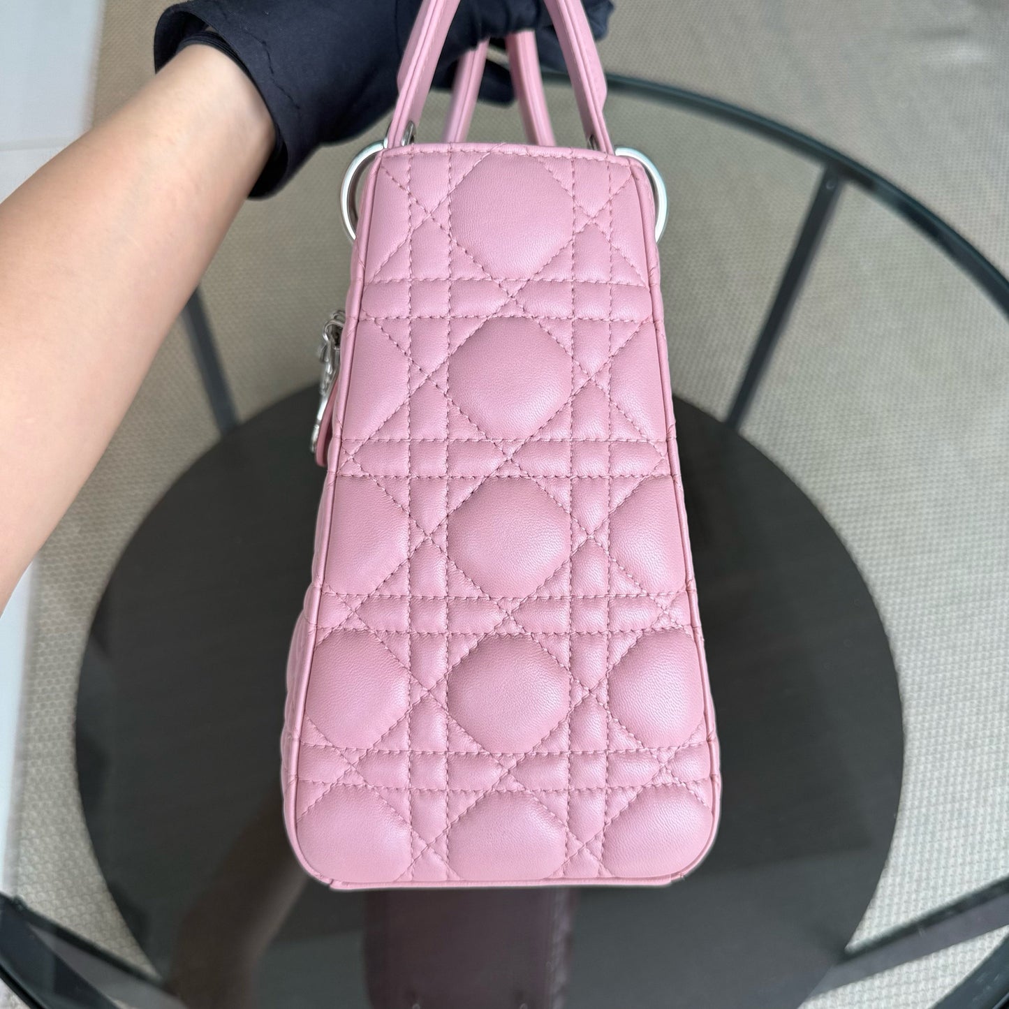 DIO Lady Medium - Pink Cannage lambskin Silver-tone hardware