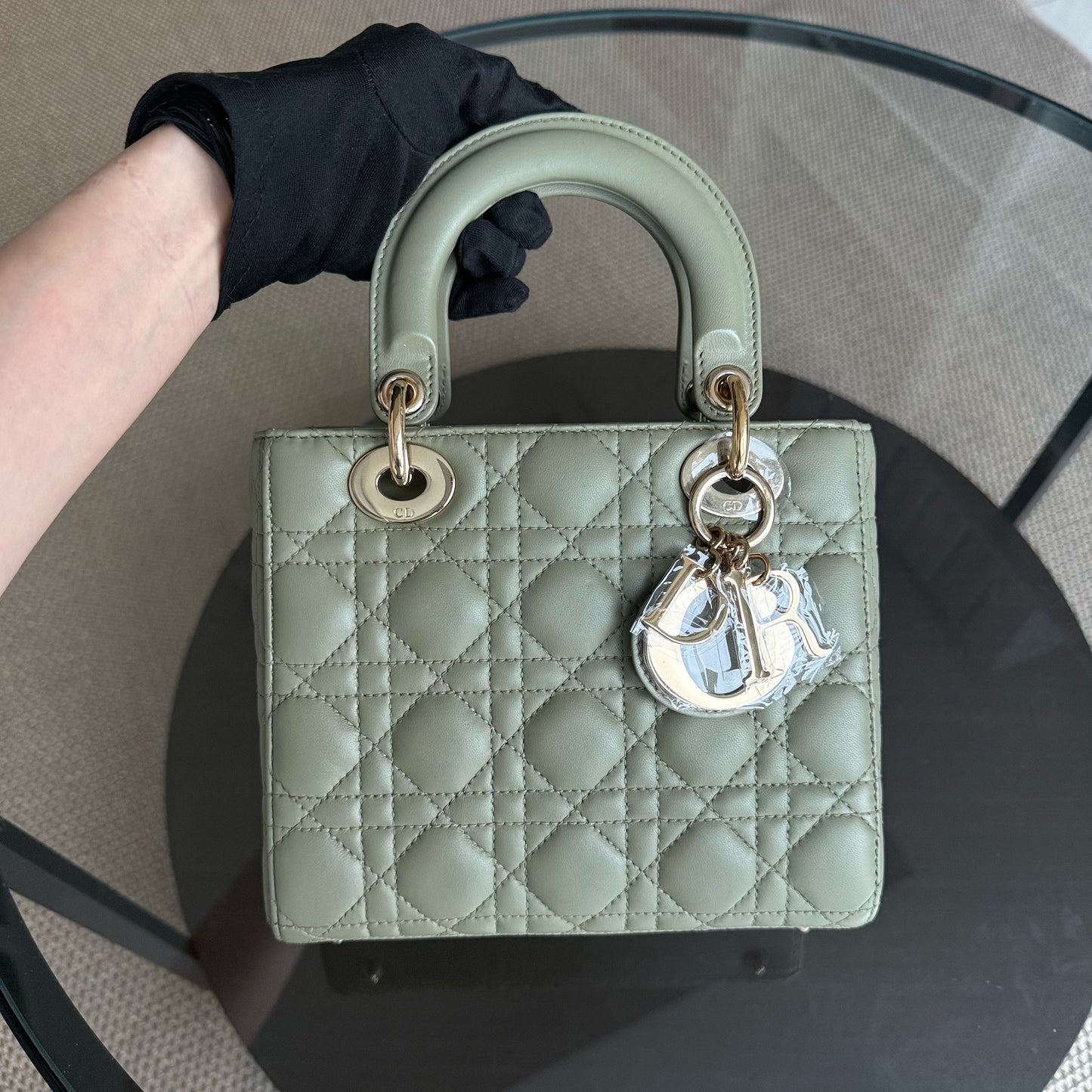 Kovancy Lady Petit - Cuir d'agneau Cannage vert menthe, quincaillerie dorée