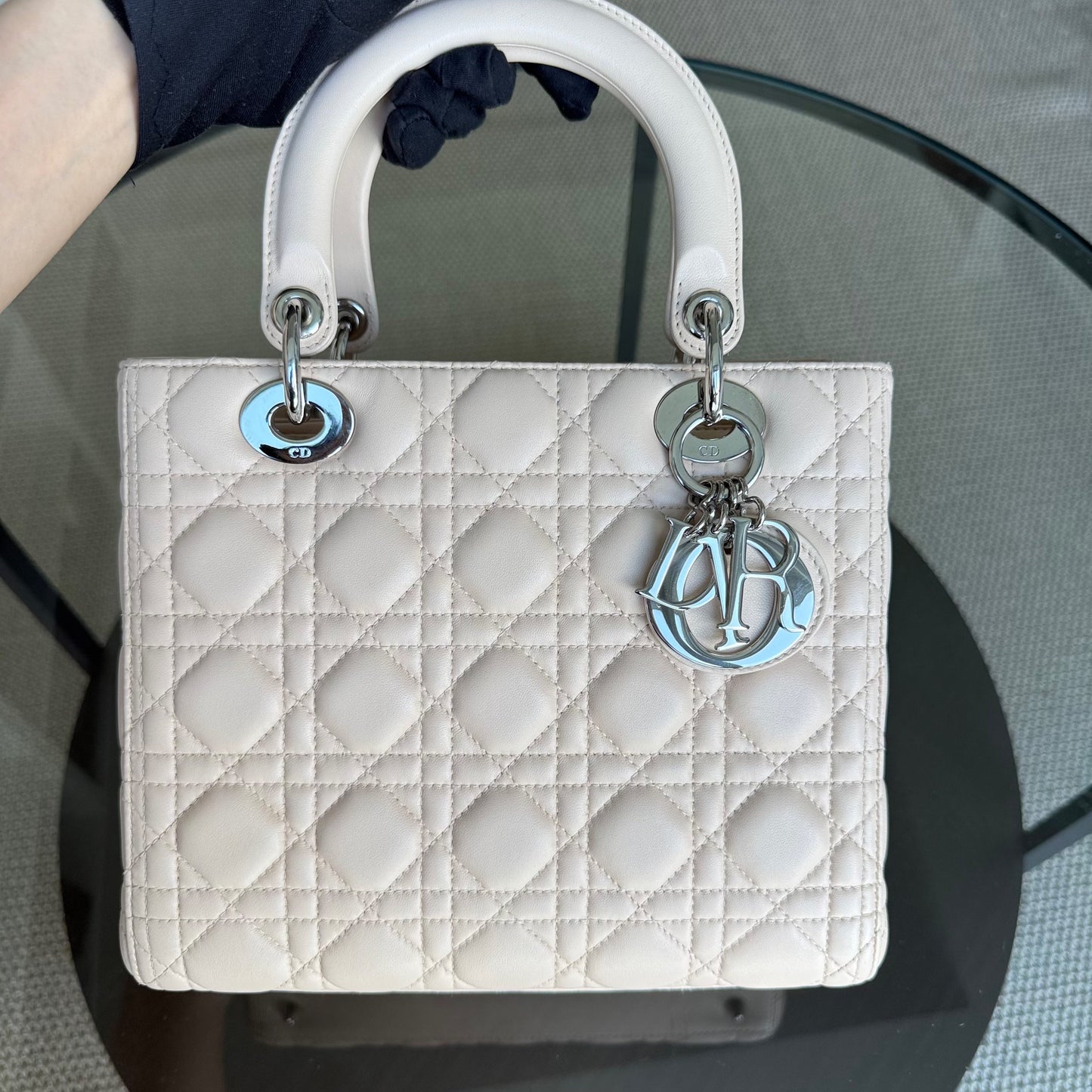 Kovancy Lady Moyen - Quincaillerie Cannage Lambskin Nude Argent