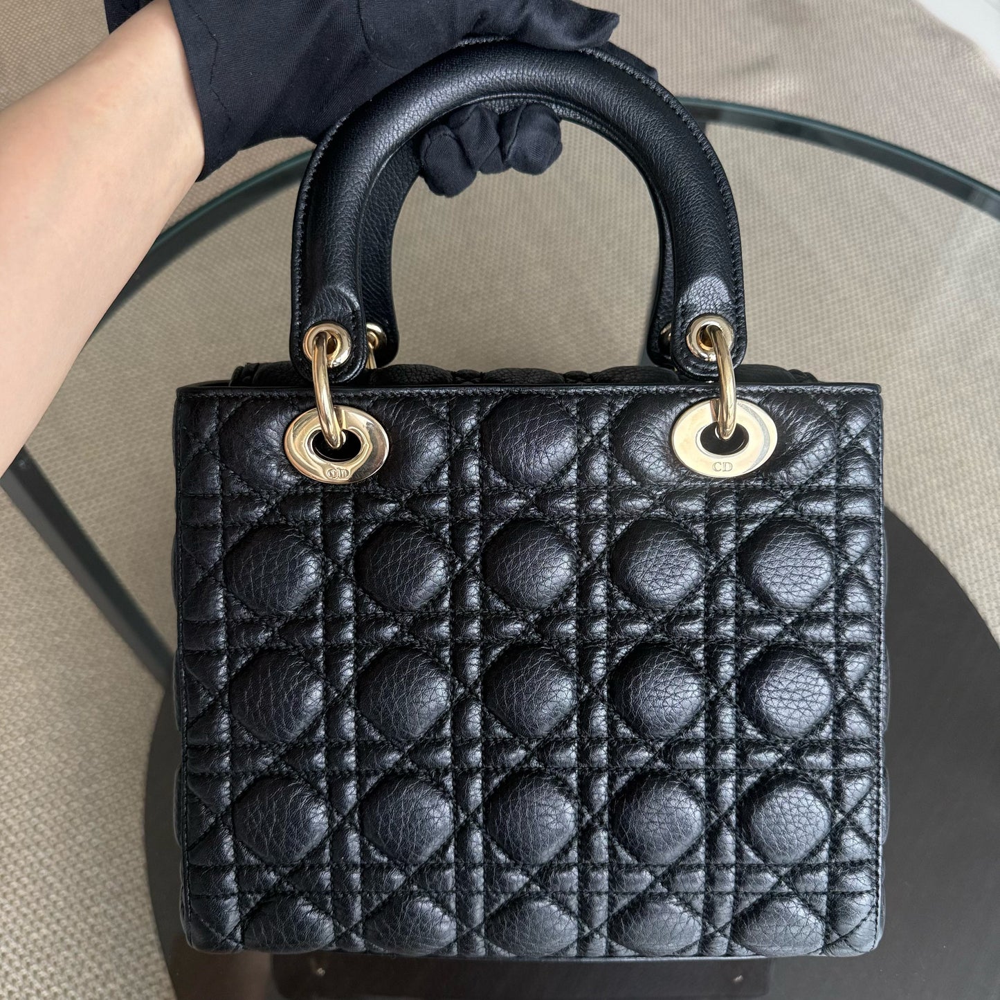 Dior Lady Rabat Medium - Black Cannage Grained Calfskin Gold-tone Hardware
