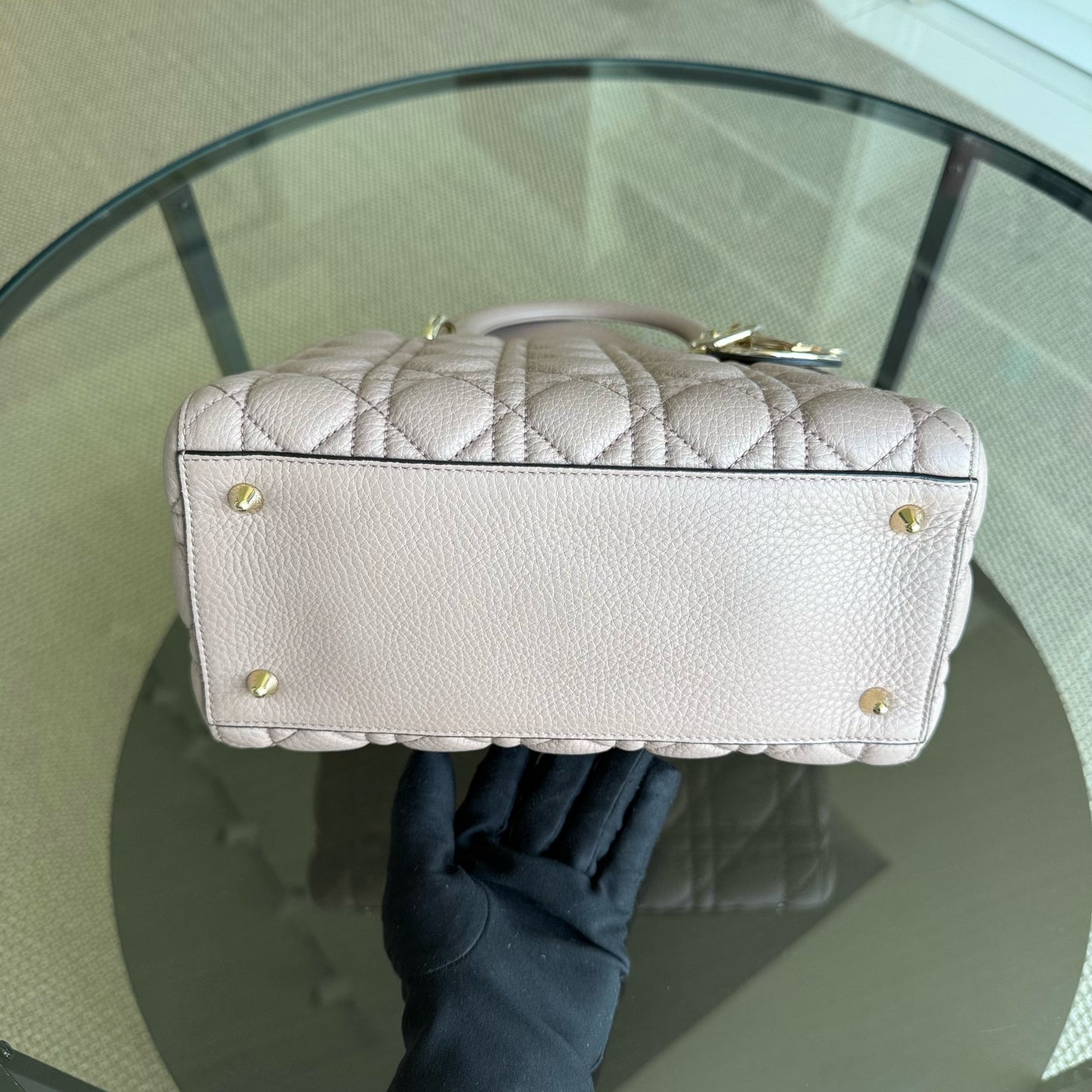 DIOR Lady Dior Medium Bag - Grained Calfskin Cannage Nude Rose Gold-Tone Hardware