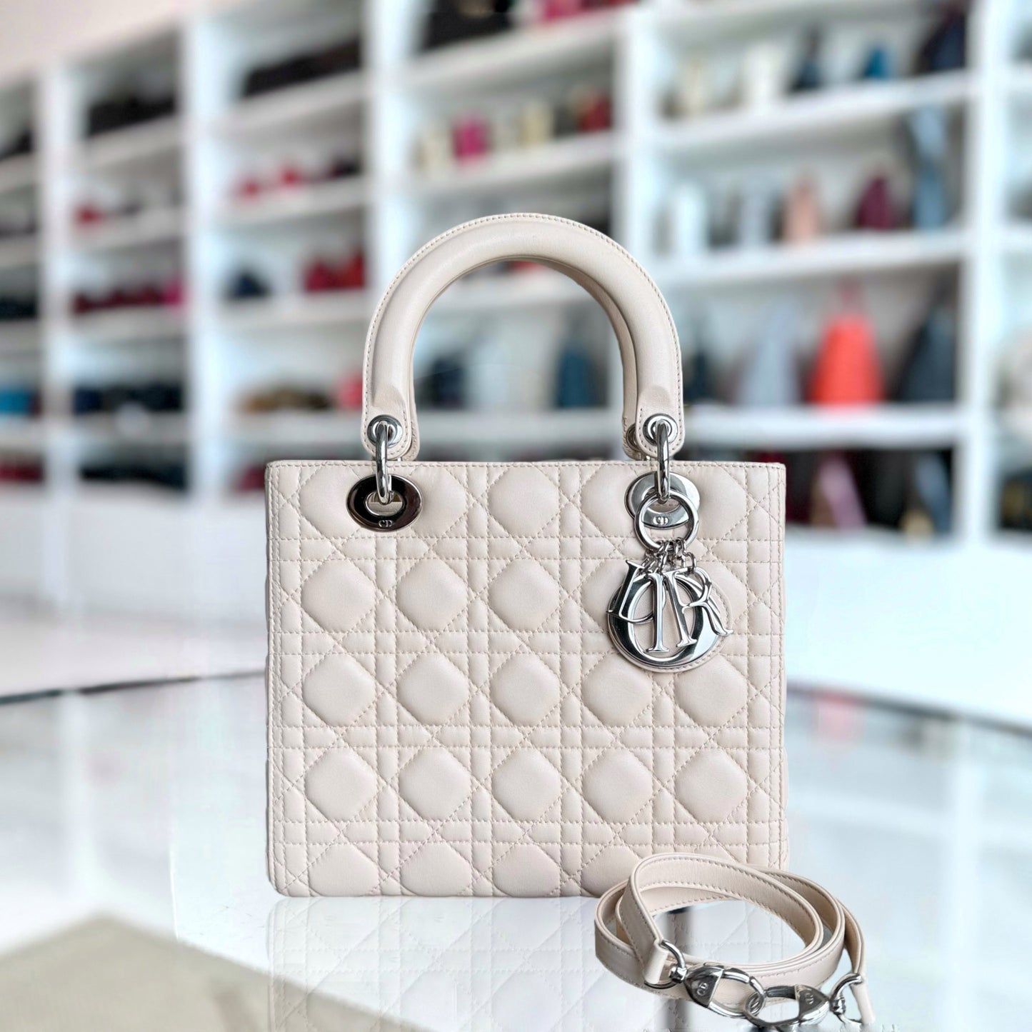 Kovancy Lady Moyen - Quincaillerie Cannage Lambskin Nude Argent