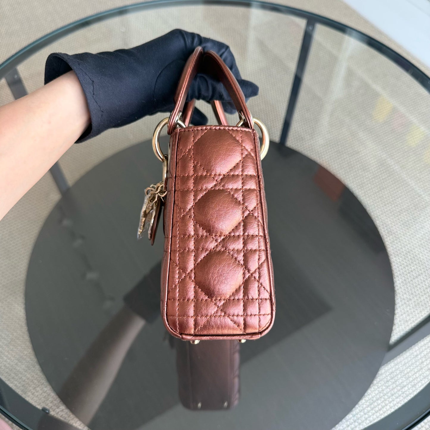 Kovancy Lady Mini - Bandoulière réglable en cuir de veau Cannage marron et matériel doré