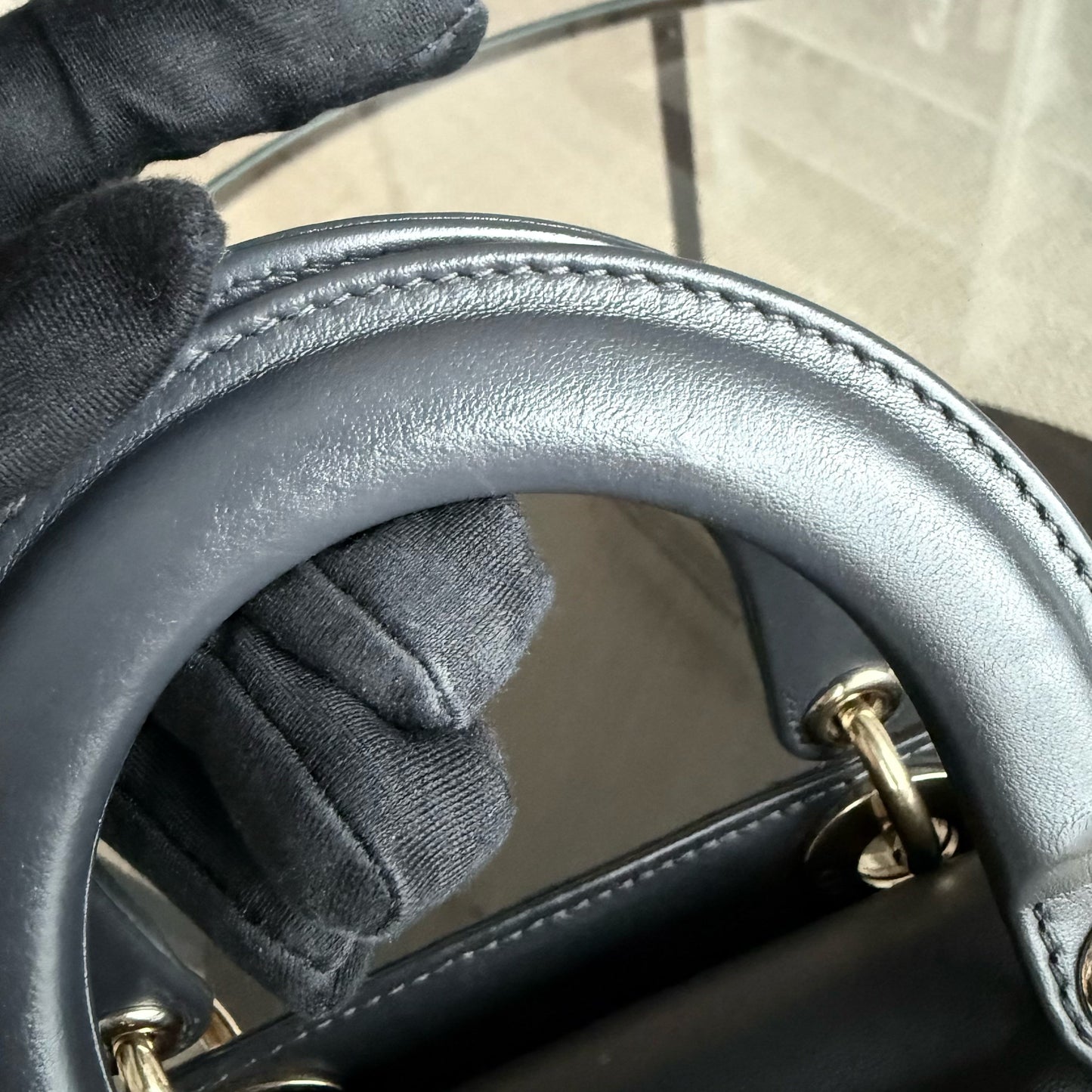 Kovancy Lady Petit - Cuir d'agneau Cannage Gris foncé Gris anthracite Quincaillerie dorée