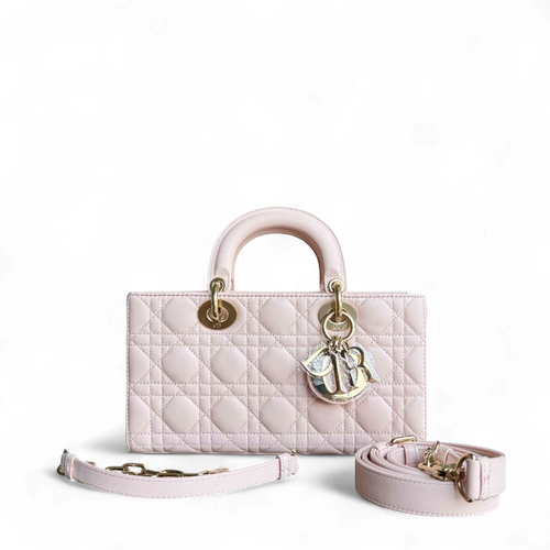 Kovancy D-Joy Medium - Cuir d'agneau Cannage Rose clair Ferrures dorées