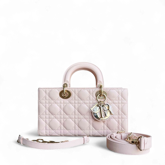 Kovancy D-Joy Medium - Cuir d'agneau Cannage Rose clair Ferrures dorées