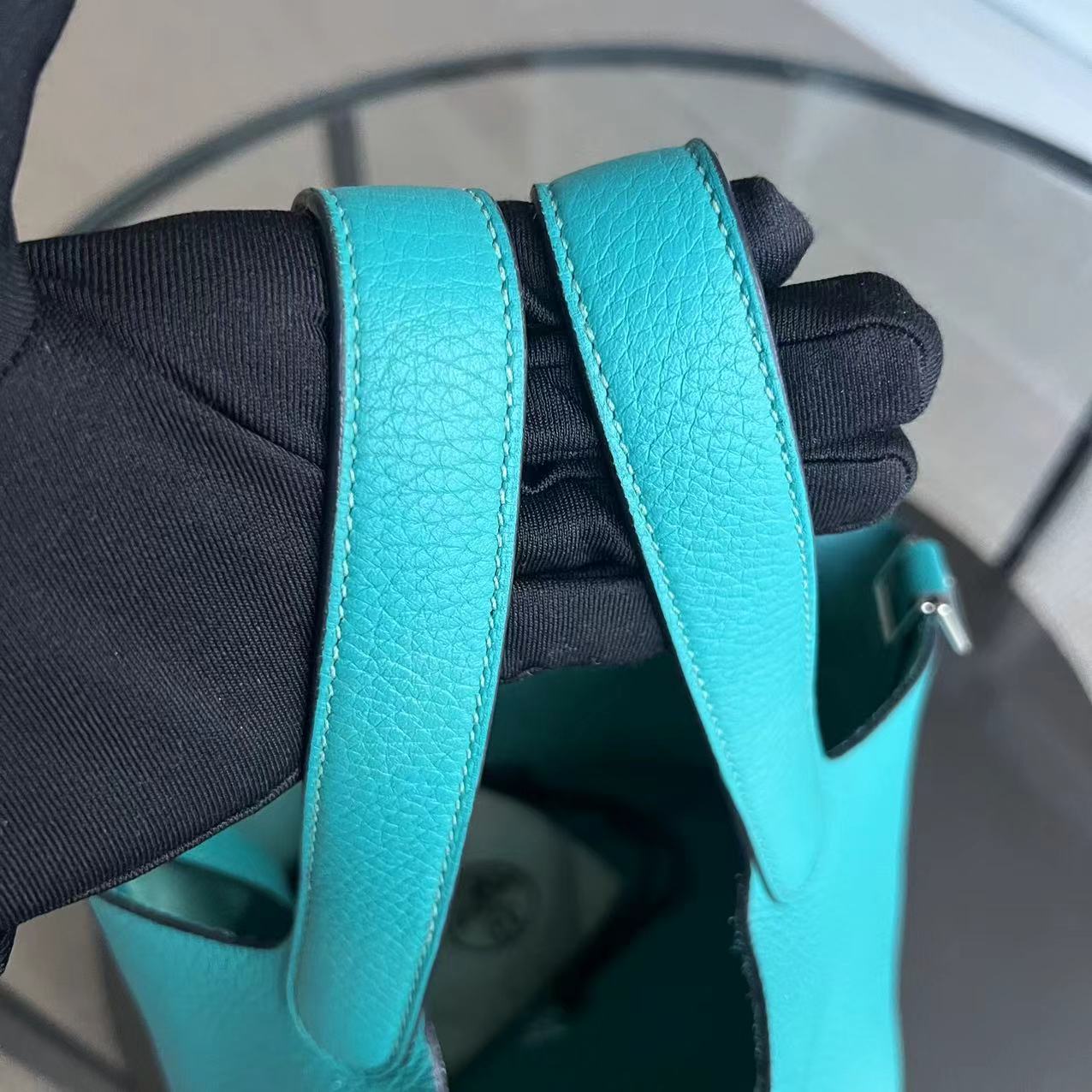 HMS Picotin 18 - X Stamp Vert Jade Taurillon Clémence TC Cyan Padlock Silver Hardware
