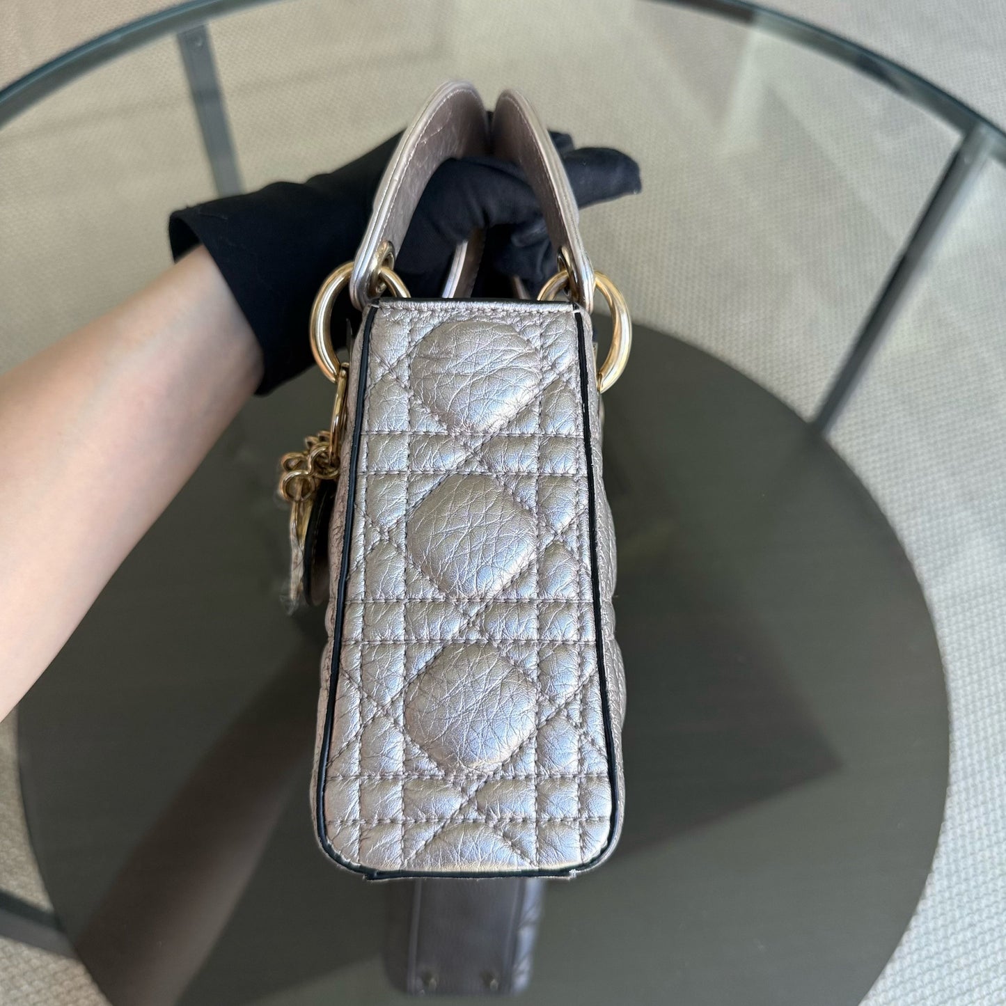 DIO Lady Mini - Rose Gold Metallic Cannage Calfskin