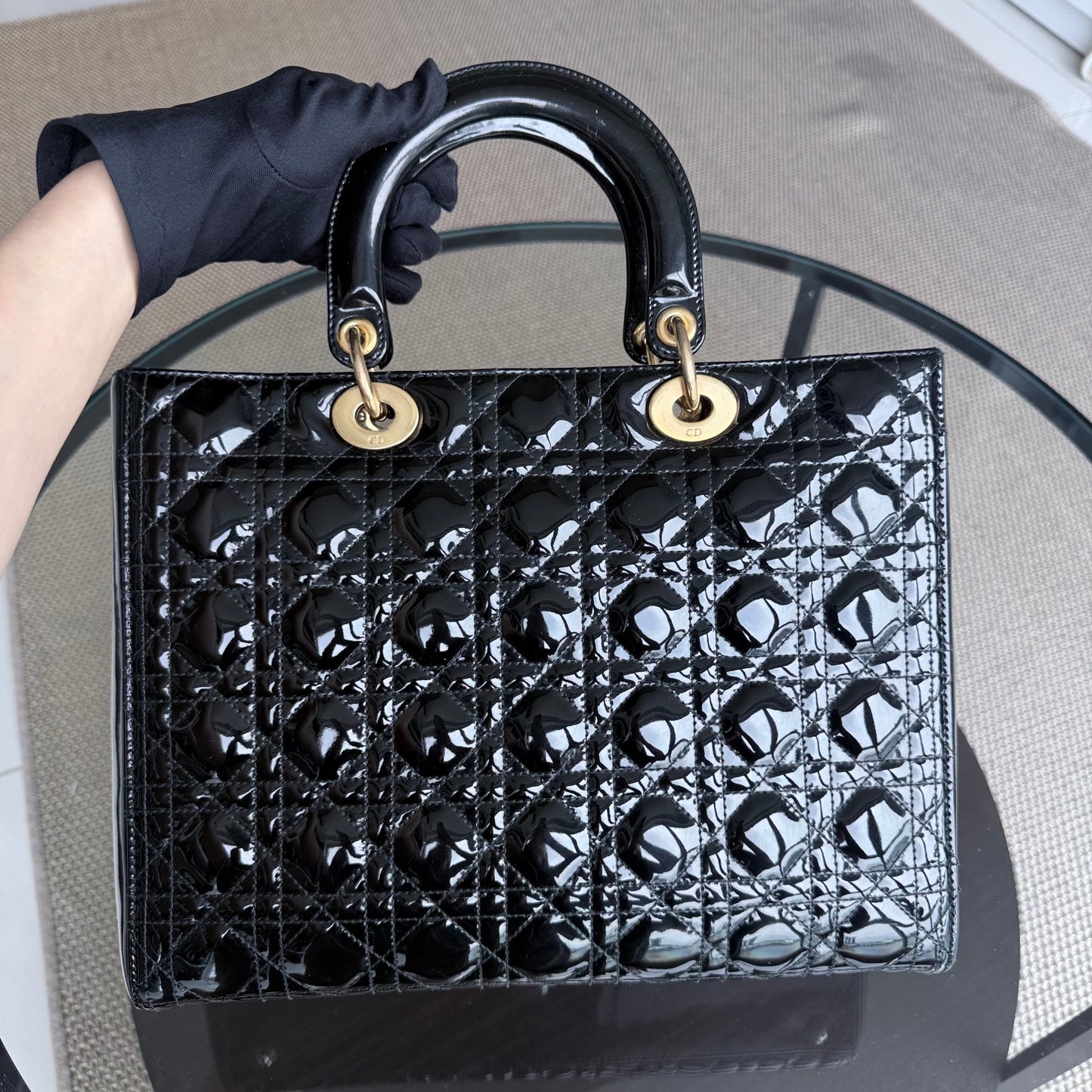 Kovancy Lady Grand - Cuir de veau verni noir Quincaillerie dorée SANS SANGLE