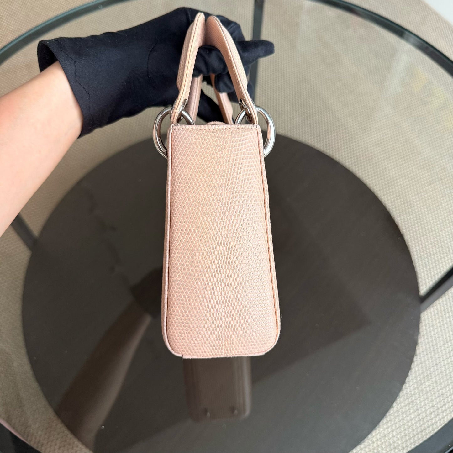 Kovancy Lady Mini - Couleur beige lézard exotique, finitions argentées