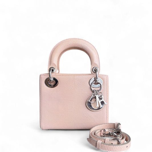 Kovancy Lady Mini - Couleur beige lézard exotique, finitions argentées
