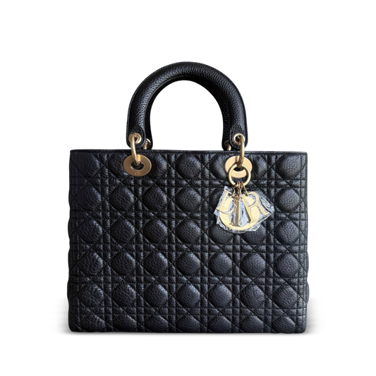 Kovancy Lady Grand rabat en cuir caviar cannage noir GHW sans bandoulière