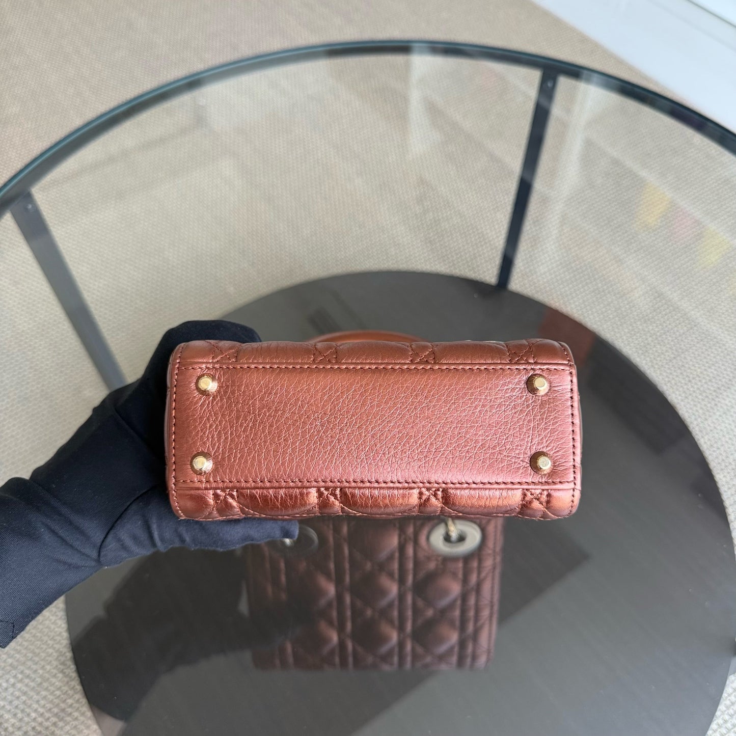 Kovancy Lady Mini - Bandoulière réglable en cuir de veau Cannage marron et matériel doré
