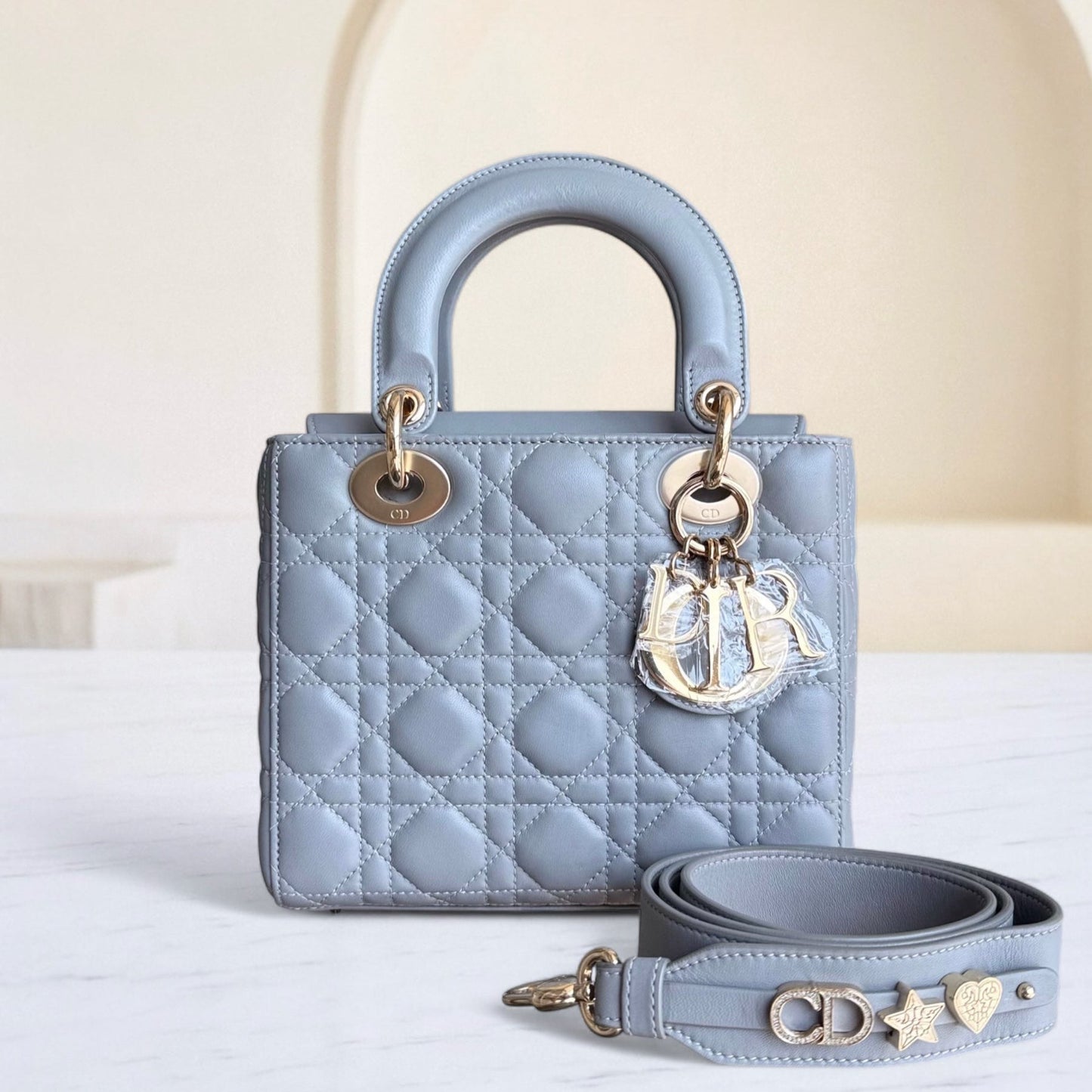 Kovancy Lady Rabat ABC Petit - Cuir d'agneau Cannage Gris Quincaillerie dorée MyABC