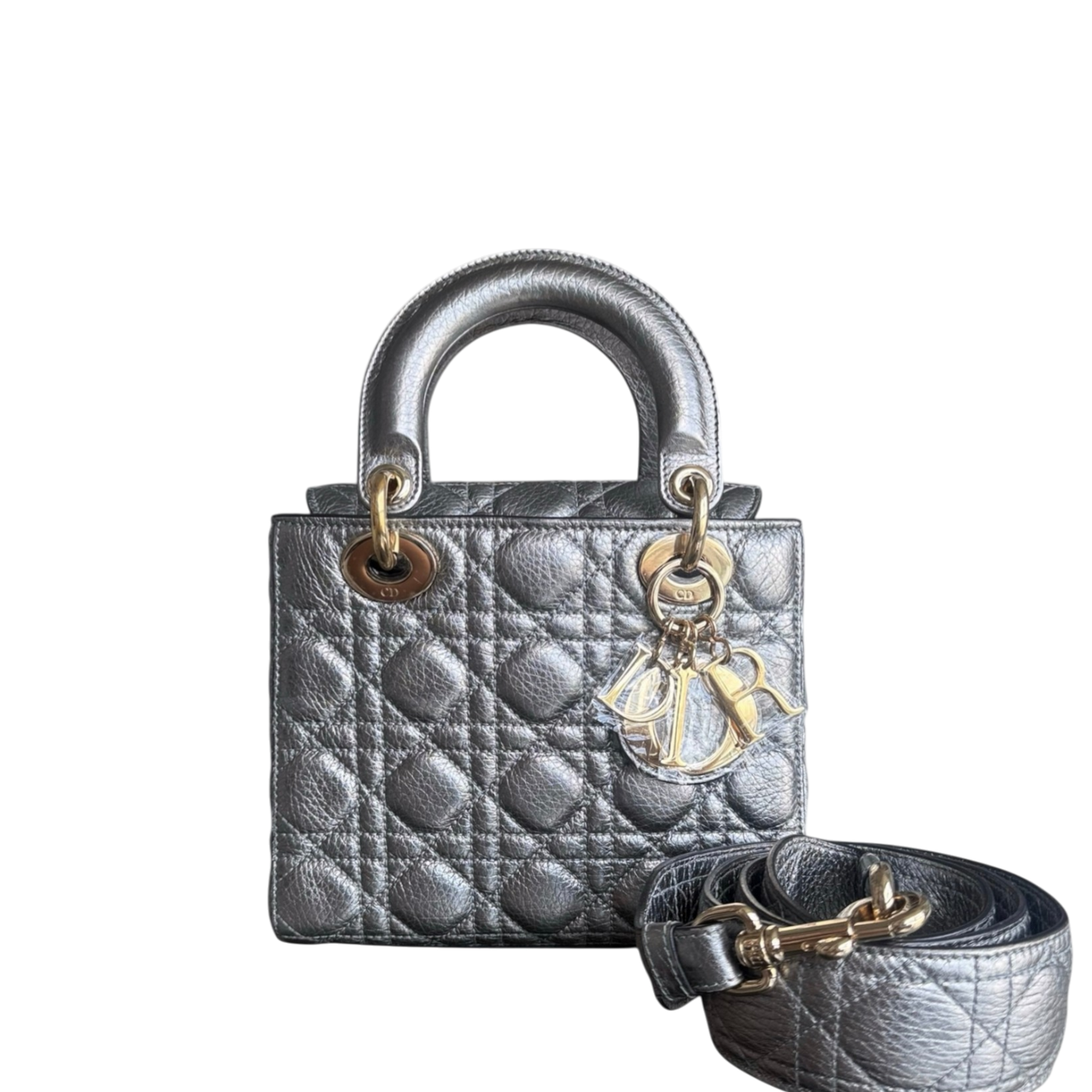Kovancy Lady Petit modèle - Cuir de veau gris cannage, finitions dorées