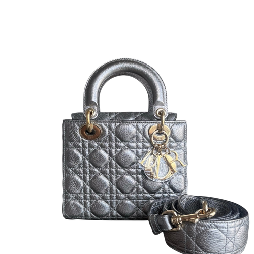 Kovancy Lady Petit modèle - Cuir de veau gris cannage, finitions dorées