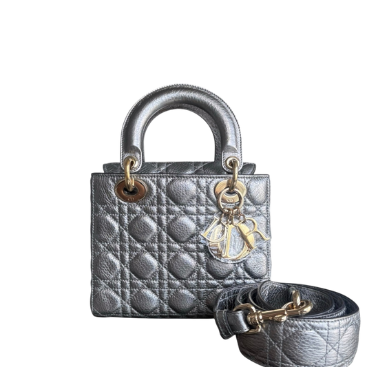 Kovancy Lady Petit modèle - Cuir de veau gris cannage, finitions dorées