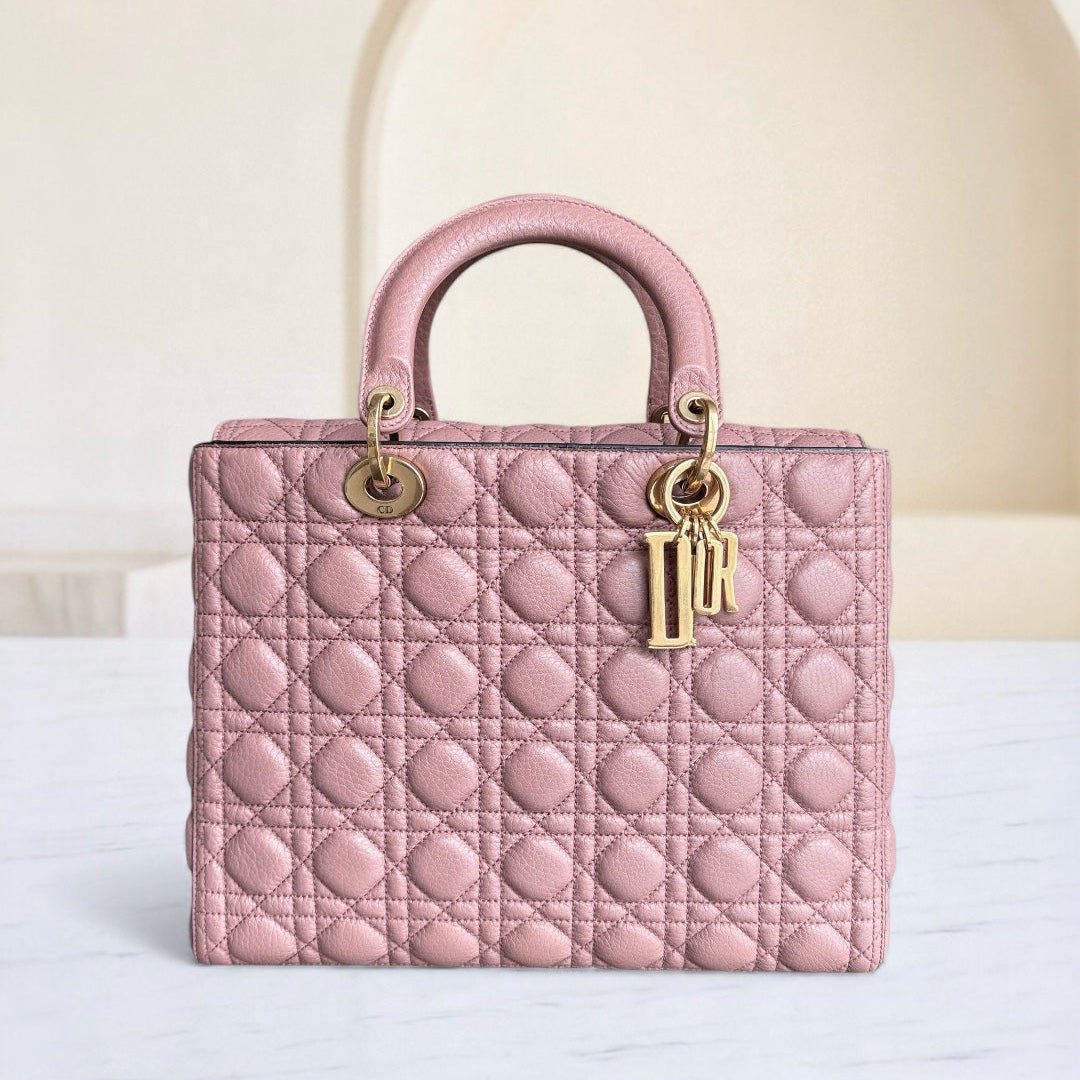 Kovancy Lady Grand modèle - Cuir de veau grainé Cannage, finitions dorées blush, sans bandoulière