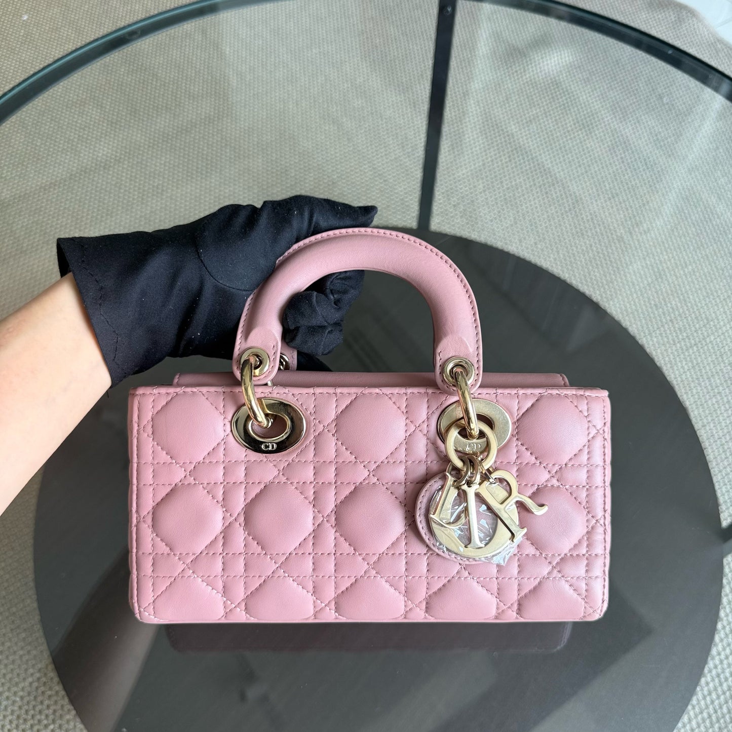 DIO Lady Petit D-Joy flap bag - Pink Cannage lambskin and gold-tone hardware