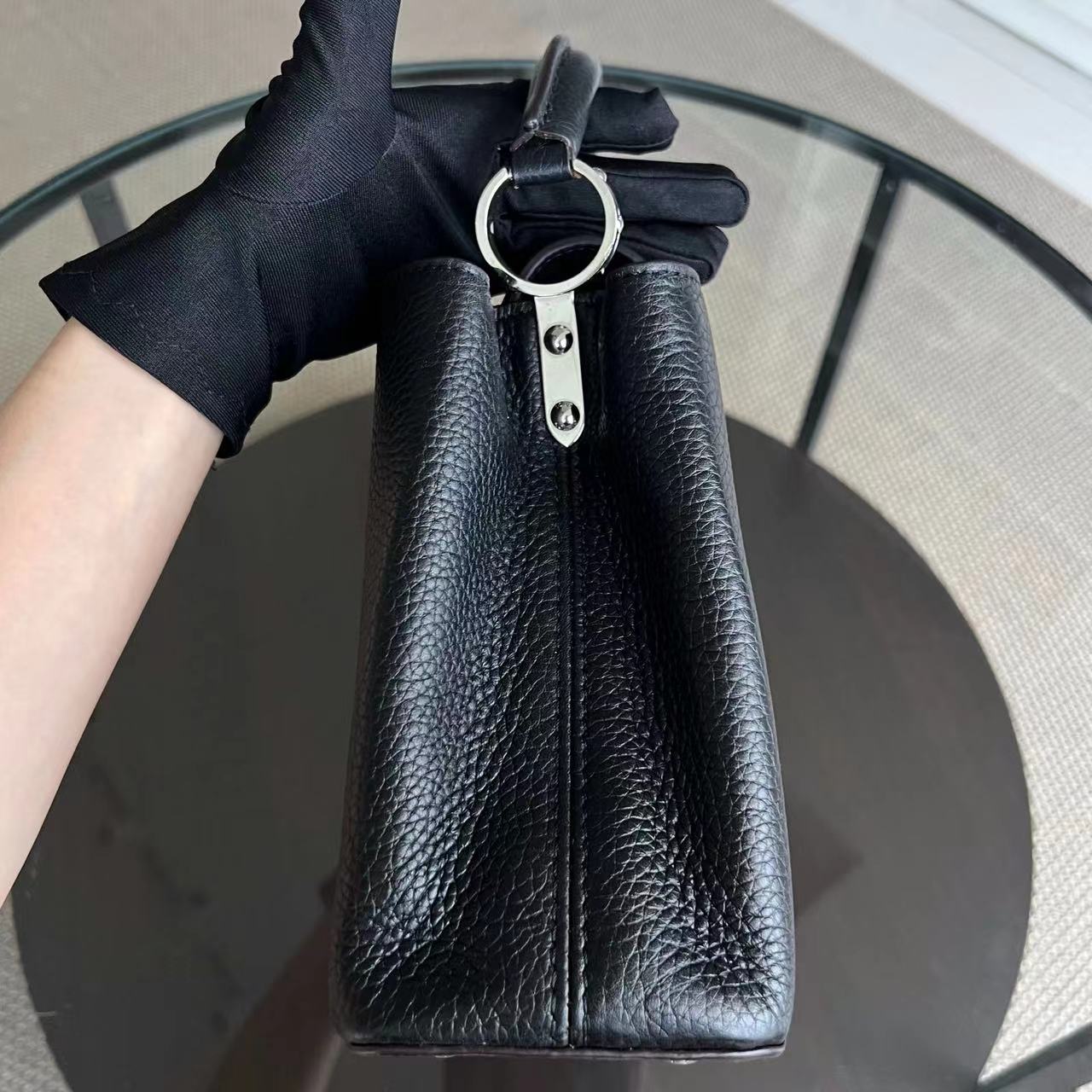 Kovancy Capucines BB Cuir de veau grainé Noir Quincaillerie argentée