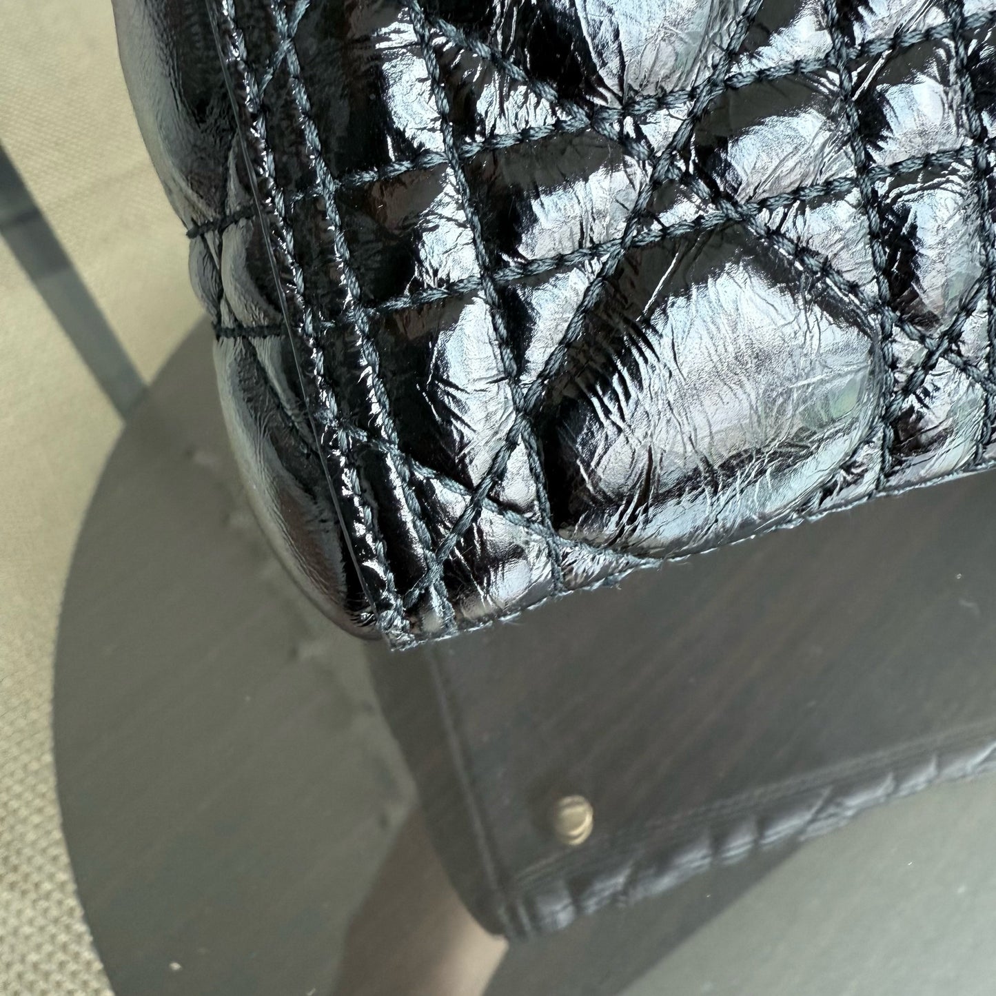 DIO Lady Grand Rabat - Canange Glazed Calfskin, Black and Gold Finishes