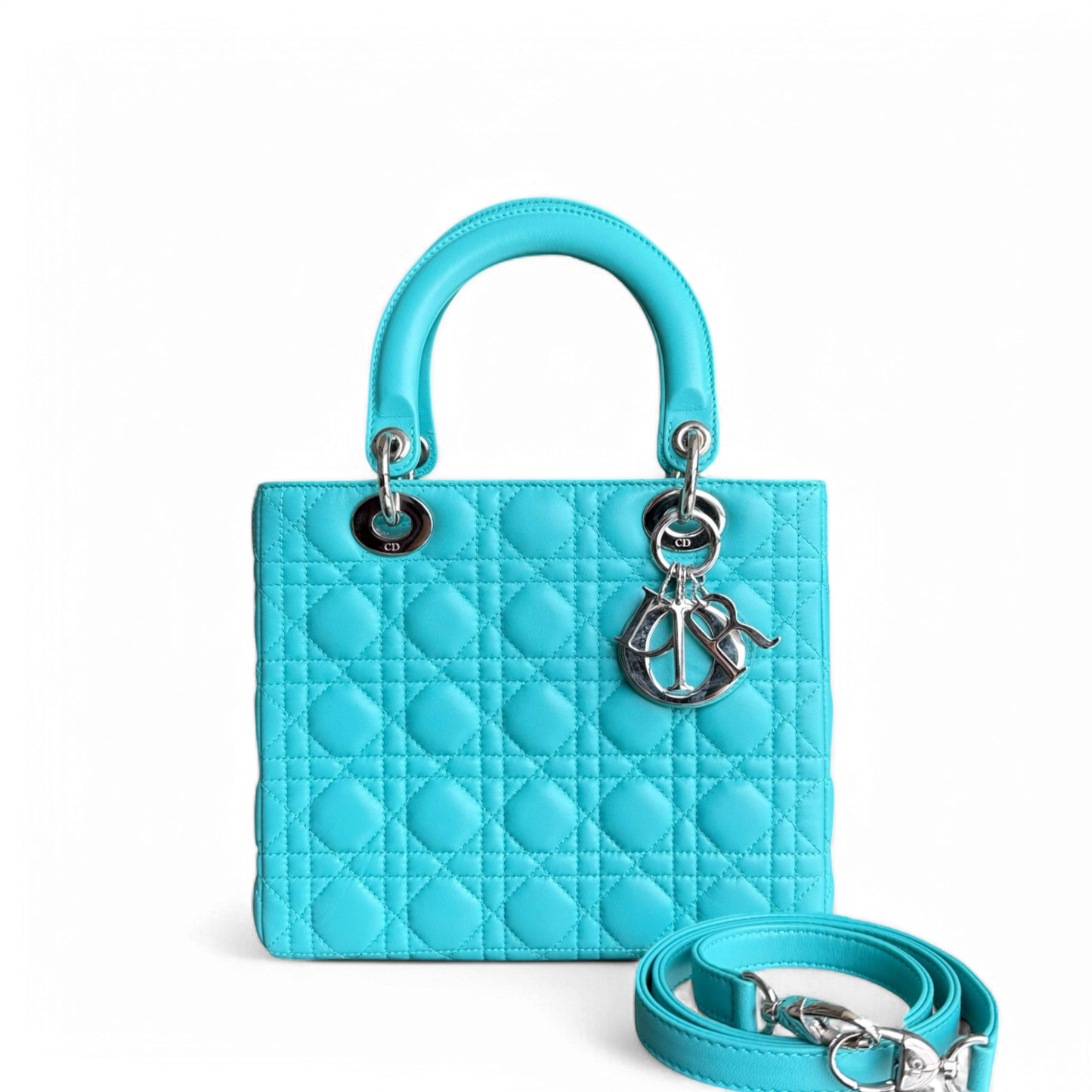 Kovancy Lady Moyen - 25 cm Cannage Agneau Bleu Clair Quincaillerie Argentée