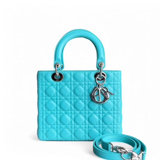 Kovancy Lady Moyen - 25 cm Cannage Agneau Bleu Clair Quincaillerie Argentée