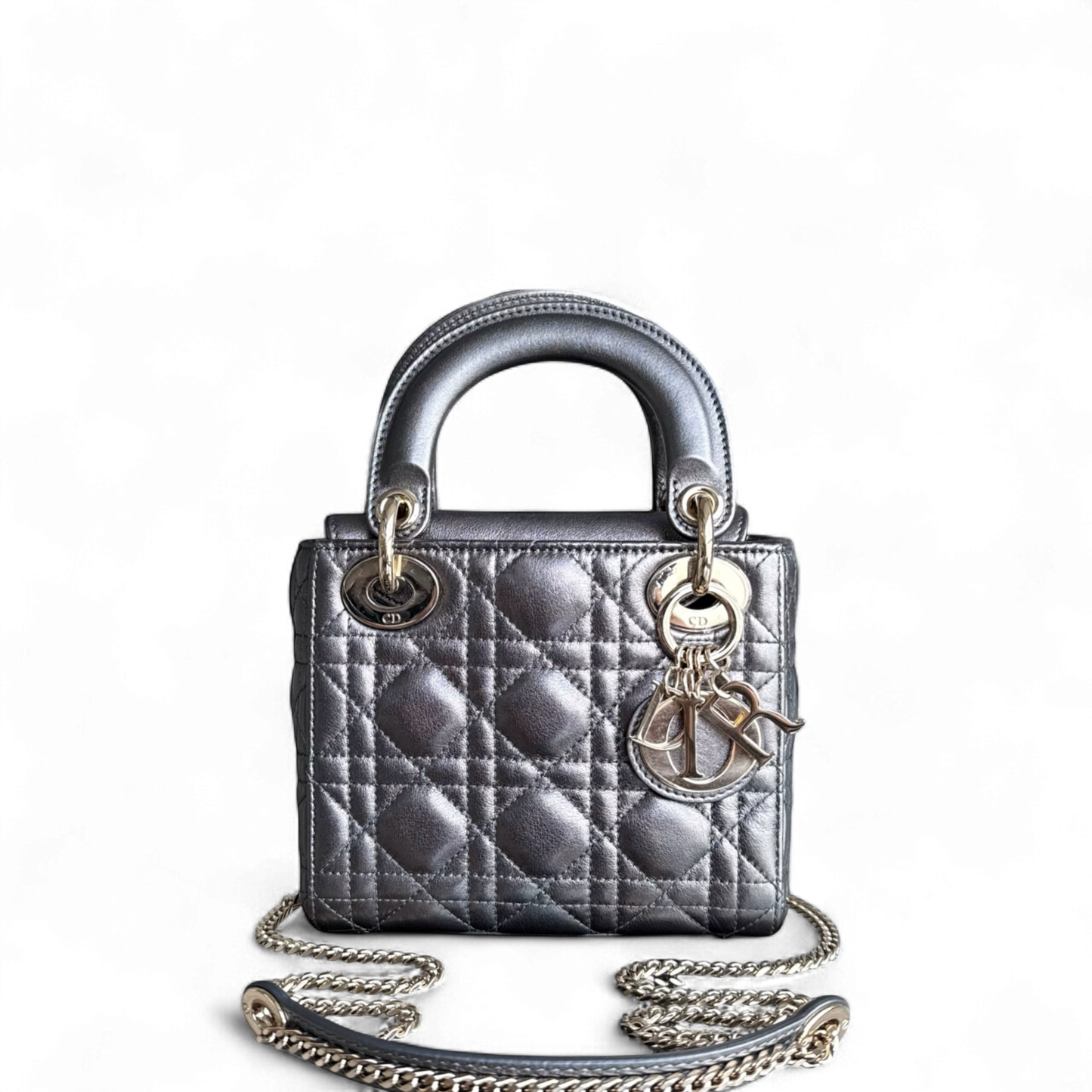 DIO Lady Mini - Cannage Calfskin Chain Bracelet with Silver-Tone and Gold-Tone Metal