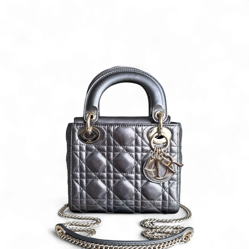 DIO Lady Mini - Cannage Calfskin Chain Bracelet with Silver-Tone and Gold-Tone Metal