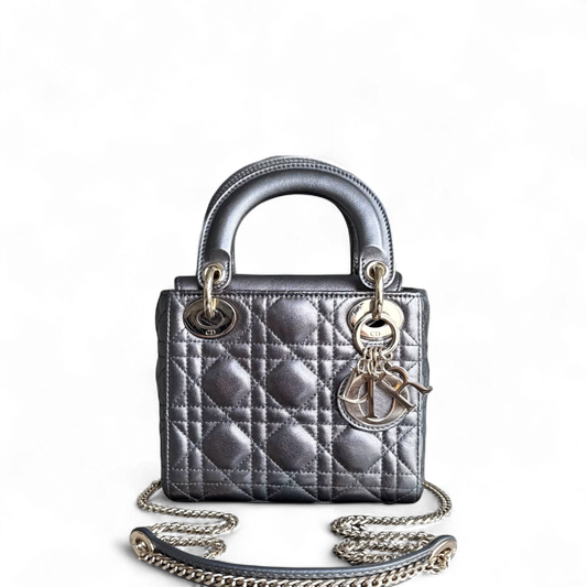 Kovancy Lady Mini - Bracelet chaîne en cuir de veau Cannage argenté et métal doré