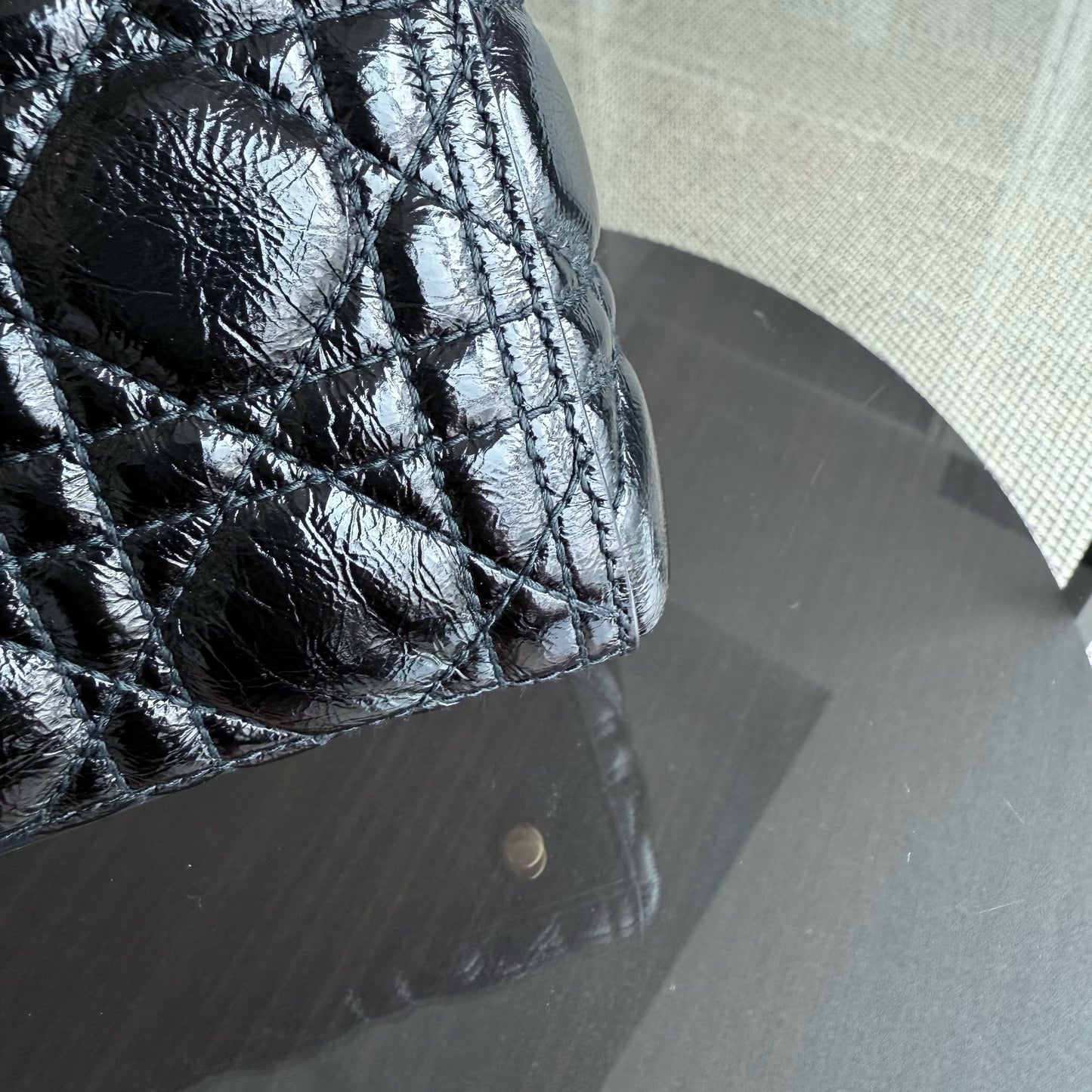 DIO Lady Grand Rabat - Canange Glazed Calfskin, Black and Gold Finishes