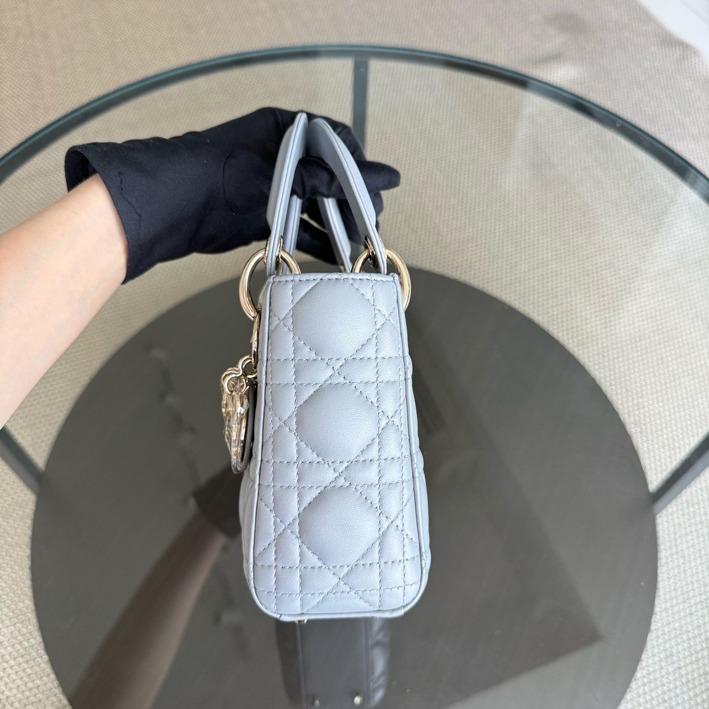 Kovancy Lady Mini - Sangle chaîne en cuir d'agneau Cannage avec quincaillerie argentée et dorée