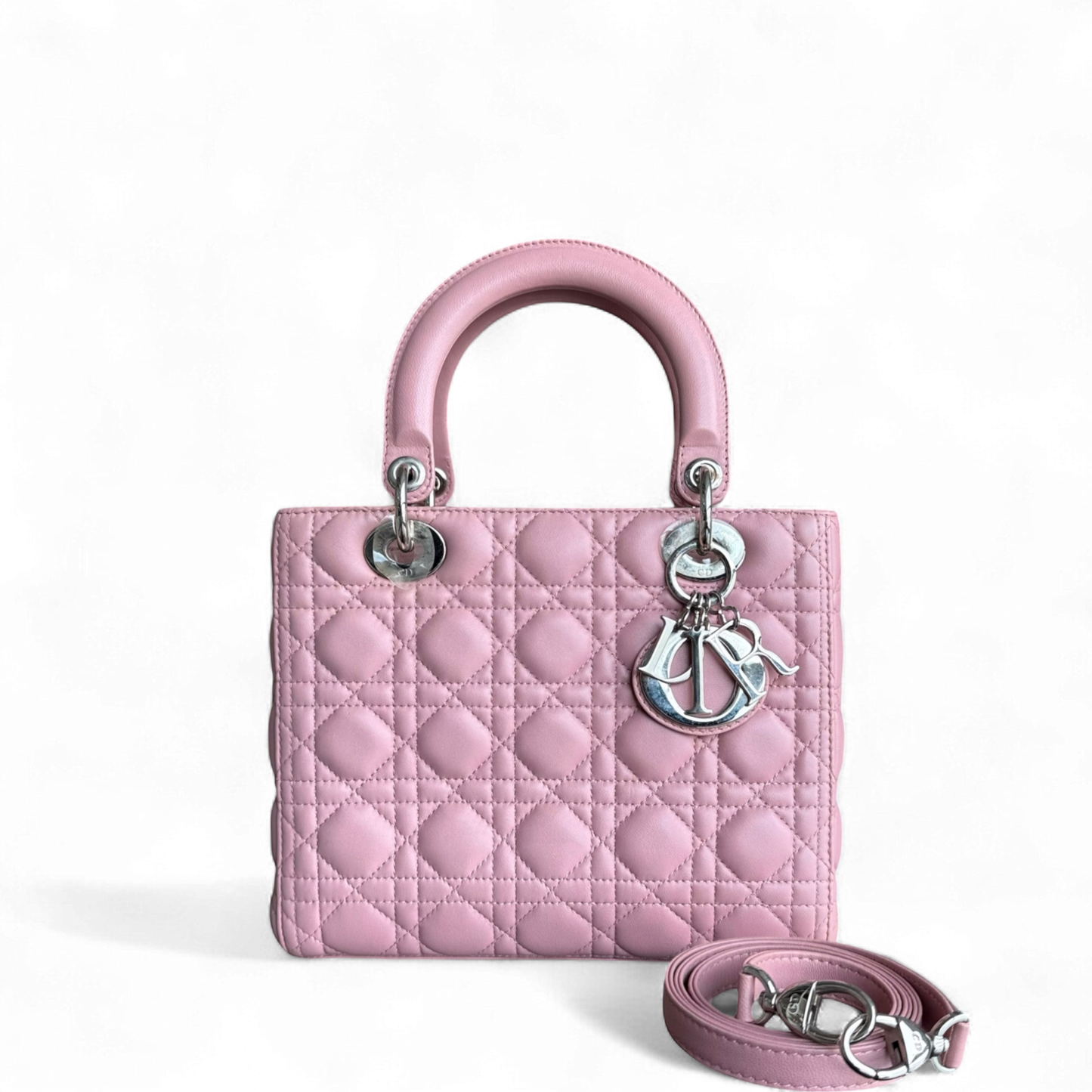 DIO Lady Medium - Pink Cannage lambskin Silver-tone hardware